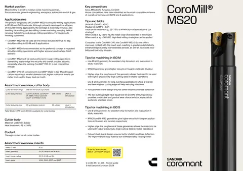 Capa: CoroMill MS20 — guia de bolso (EN)