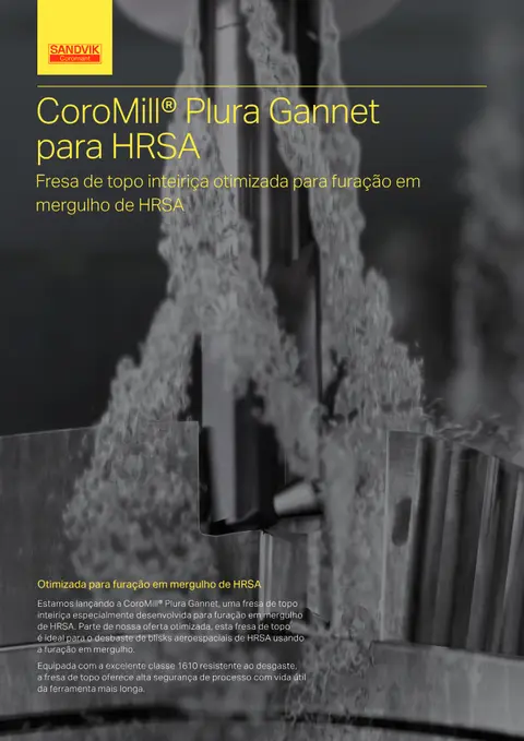 Capa: CoroMill Plura Gannet — furação em mergulho de HRSA