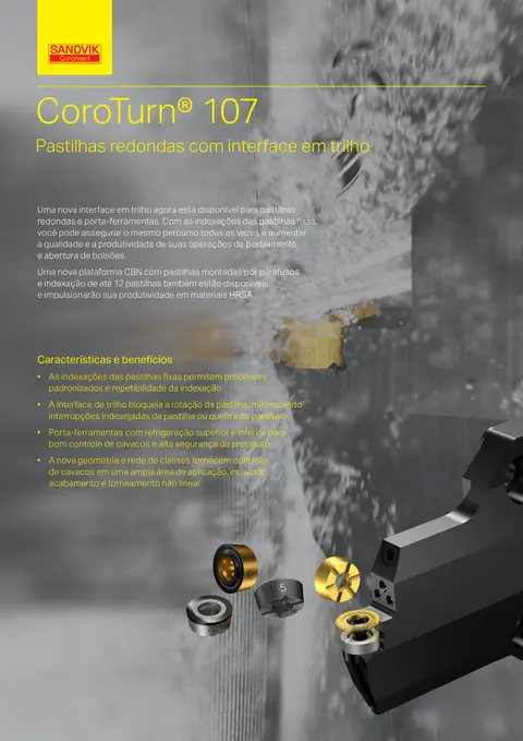 Capa: CoroTurn 107 — pastilhas redondas com interface em trilho